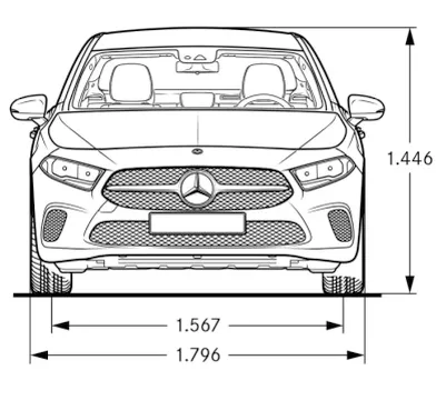 Mercedes,v177,A-Klasse,sedan,Maße Frontansicht