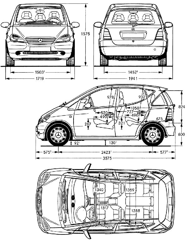 Mercedes,W168,A-Class,primary,dimensions
