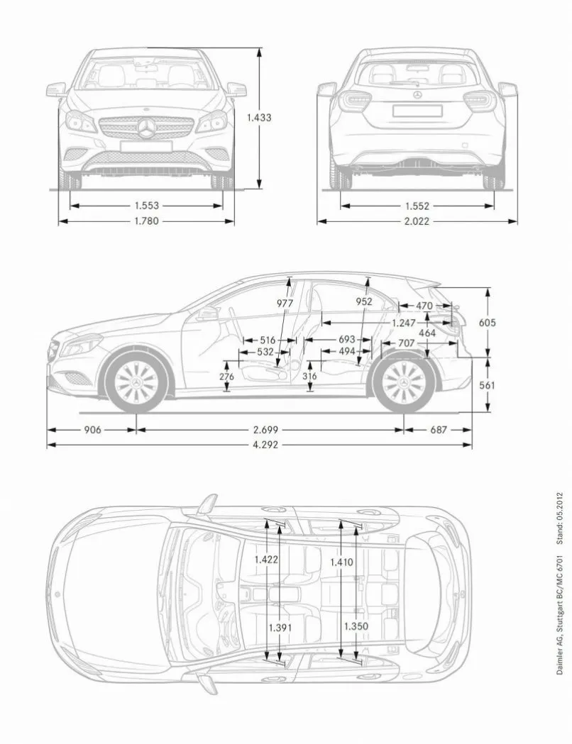 Mercedes,W176,A-class,dimensions