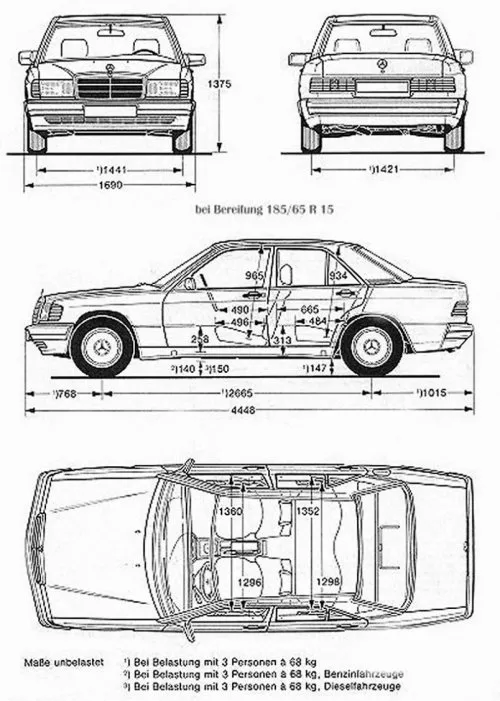 Mercedes,W201,190E,dimensions