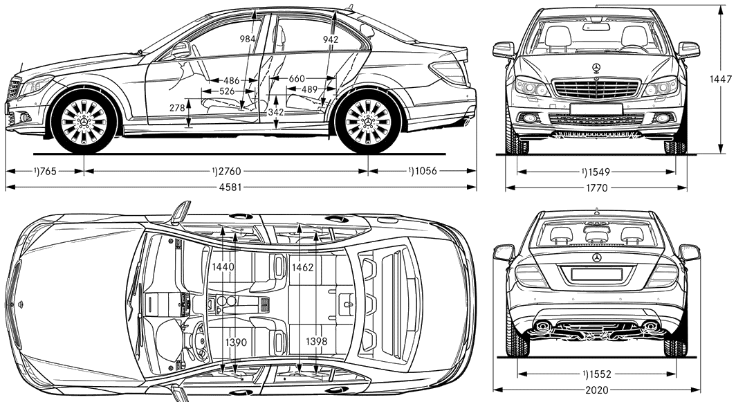 Mercedes,W204,C-Class,dimensions