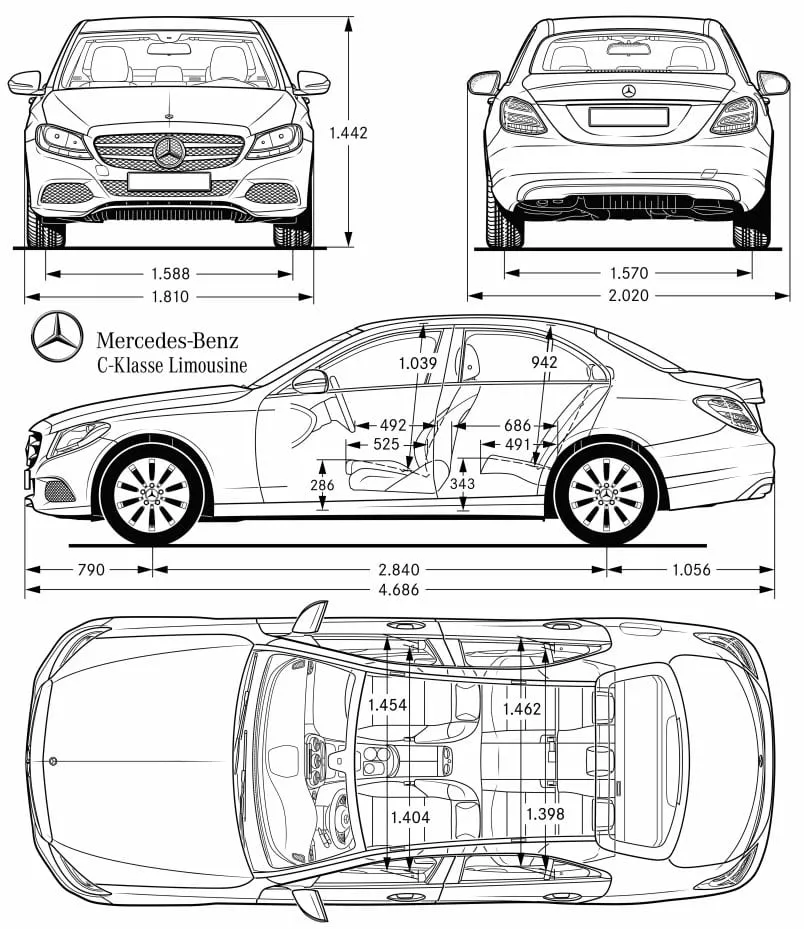 Mercedes,W205,C-class,dimensions