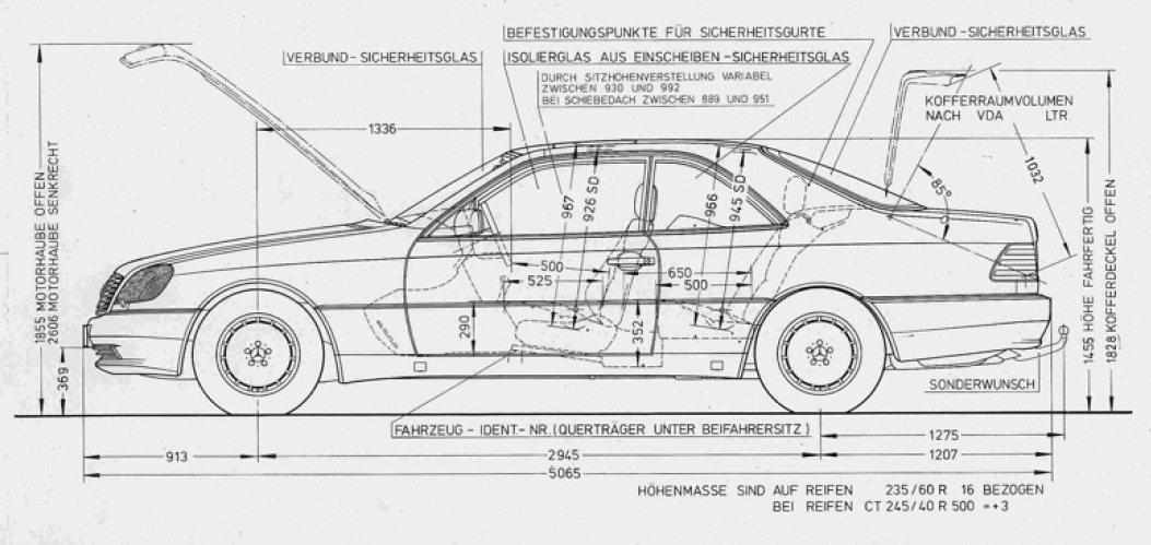 Mercedes,C140,dimensions