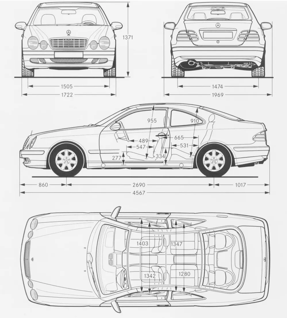 Mercedes,C208,CLK,dimensions