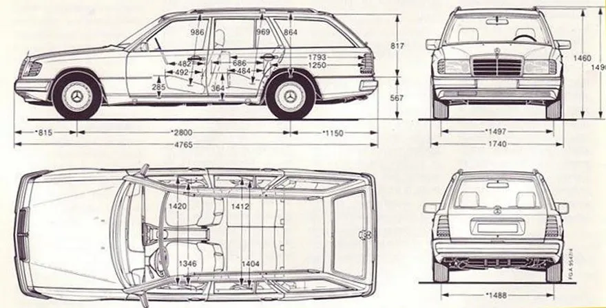 Mercedes,S124,dimensions