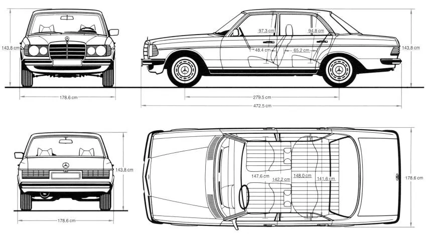 Mercedes,W123,dimensions