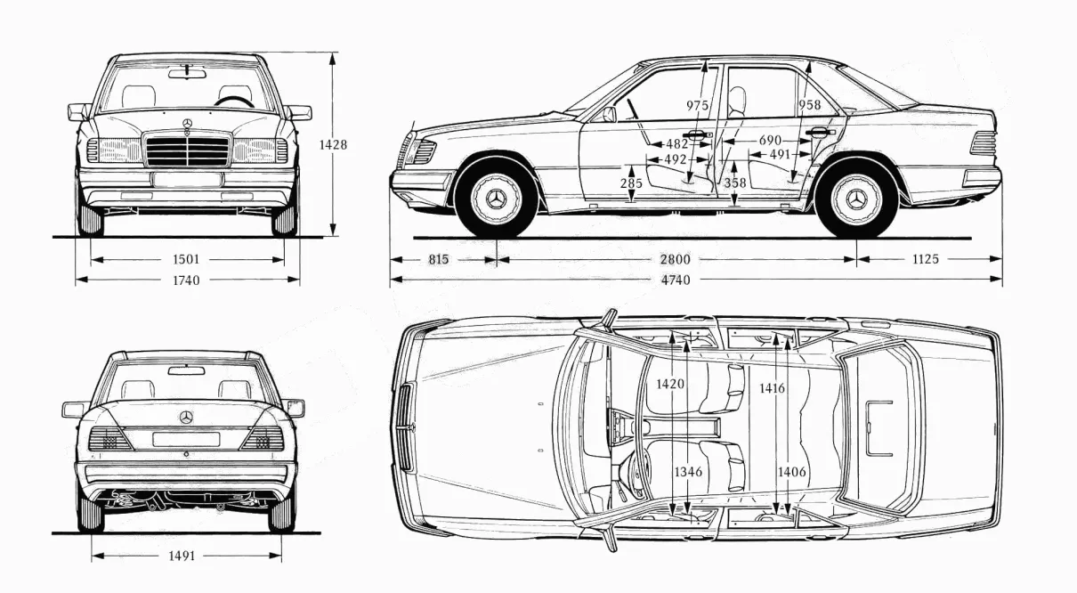 Mercedes,W124,dimensions