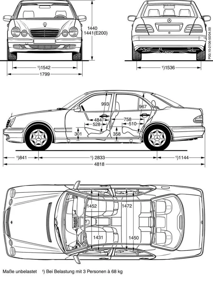 Mercedes,W210,E-class,dimensions