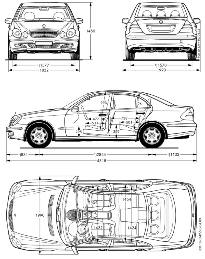 Mercedes,W211,E-class,dimensions