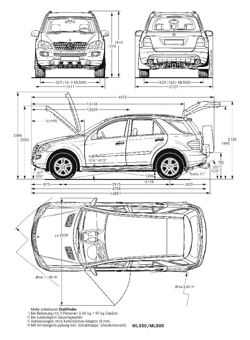 Mercedes,W164,ML,dimensions