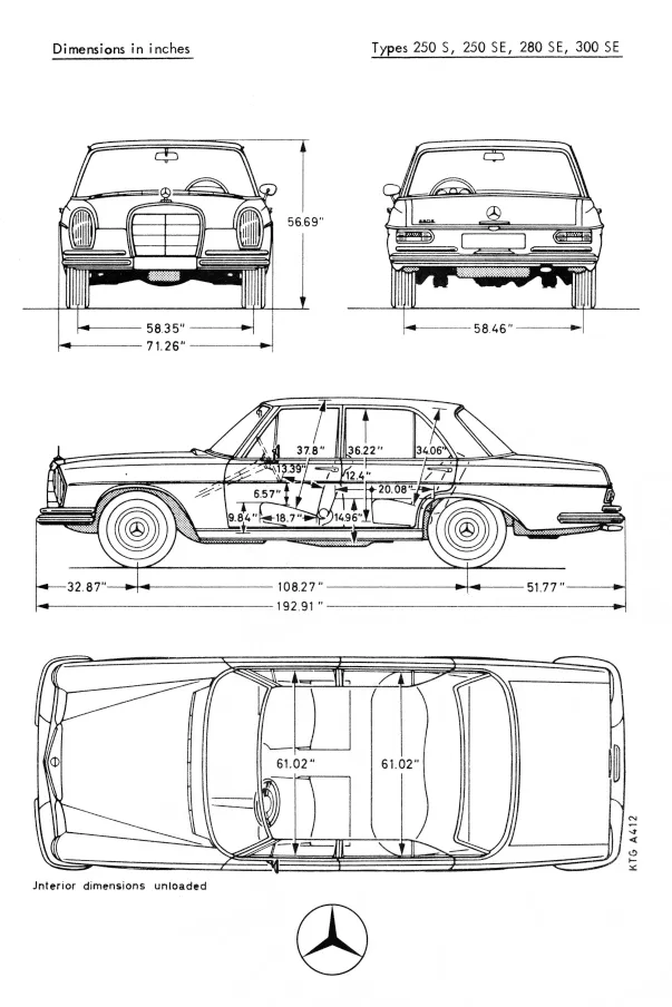 Mercedes,W108,S-Klasse,Abmessungen