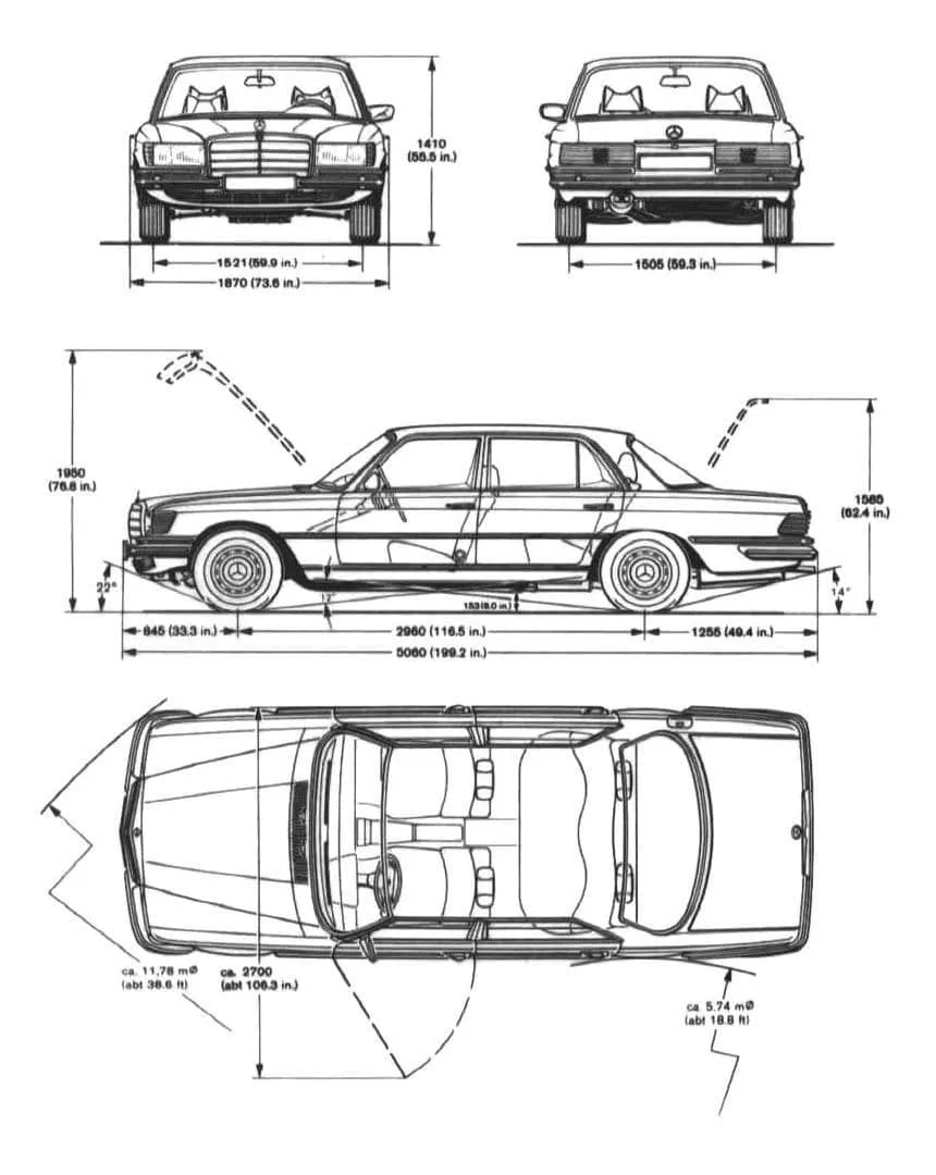 Mercedes,W116,S-class,primary,dimensions