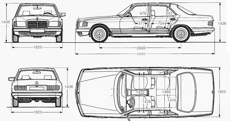 Mercedes,W126,S-class,2nd,dimensions