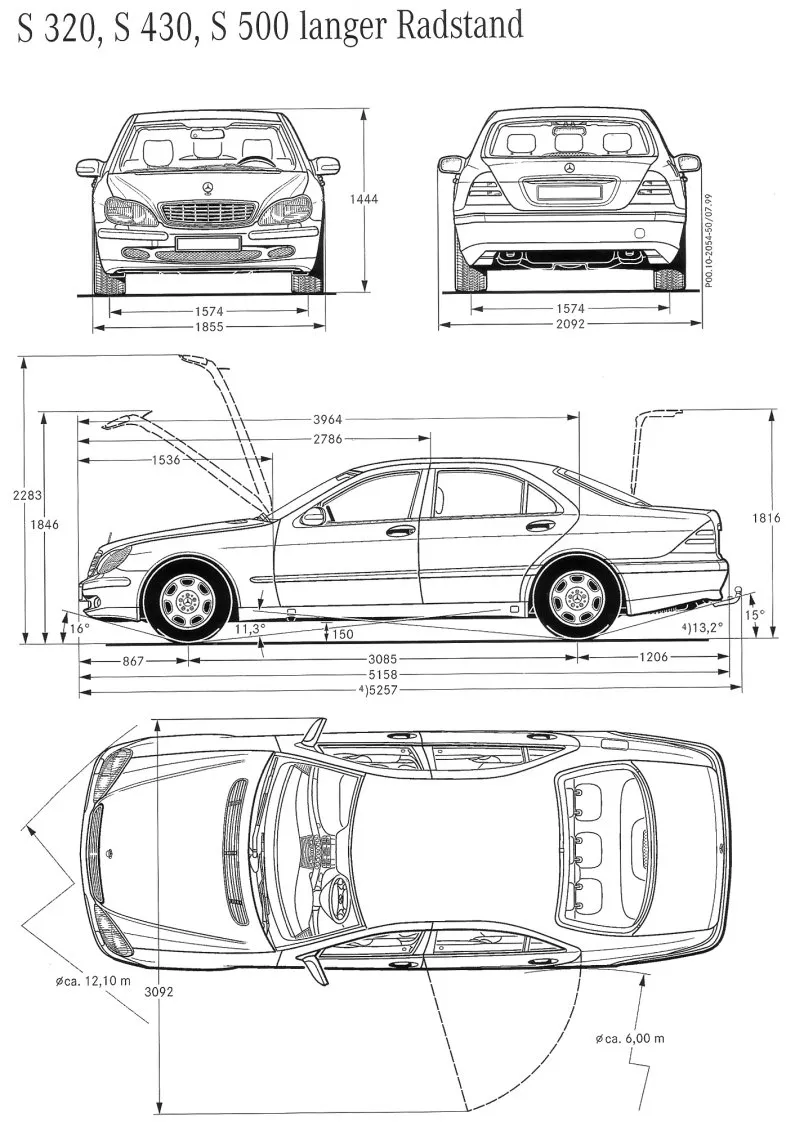 Mercedes,W220,S-class,4th,dimensions