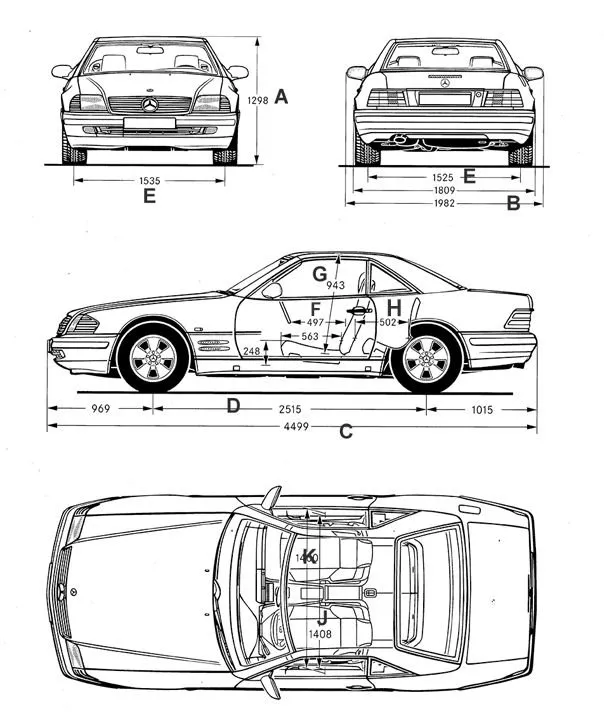 Mercedes,R129,SL,dimensions